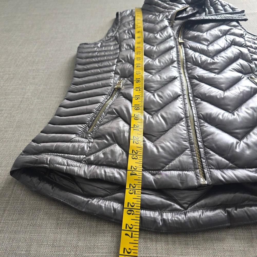 Calvin Klein Premium Down Puffer Vest Gray Metallic Chevron Quilted Small - Picture 8 of 9